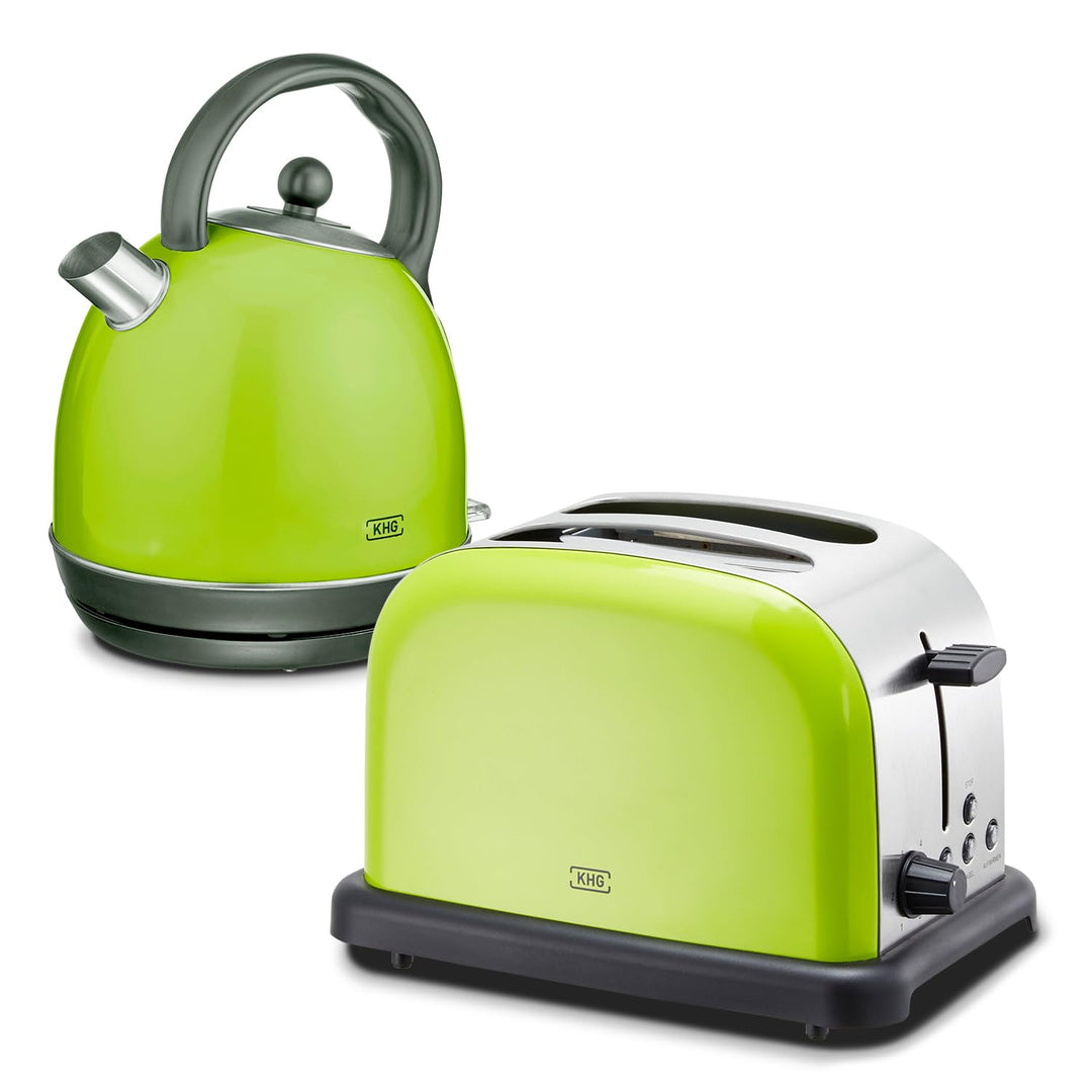 KHG Retro Frühstücksset | Toaster 2 Scheiben mit Brötchenaufsatz, 7 Bräunungsstufen 850W | Wasserkoc