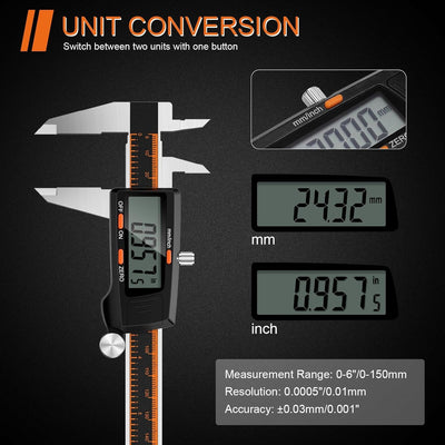 HARDELL Digitaler Messschieber 150mm mit grossem LCD-Bildschirm, Messwerkzeug mit Automatischer Absc