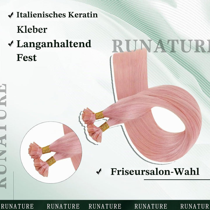 RUNATURE Bonding Extensions Echthaar Rosa 40cm Menschliches Haar Extensions Echthaar Bondings Rosa U