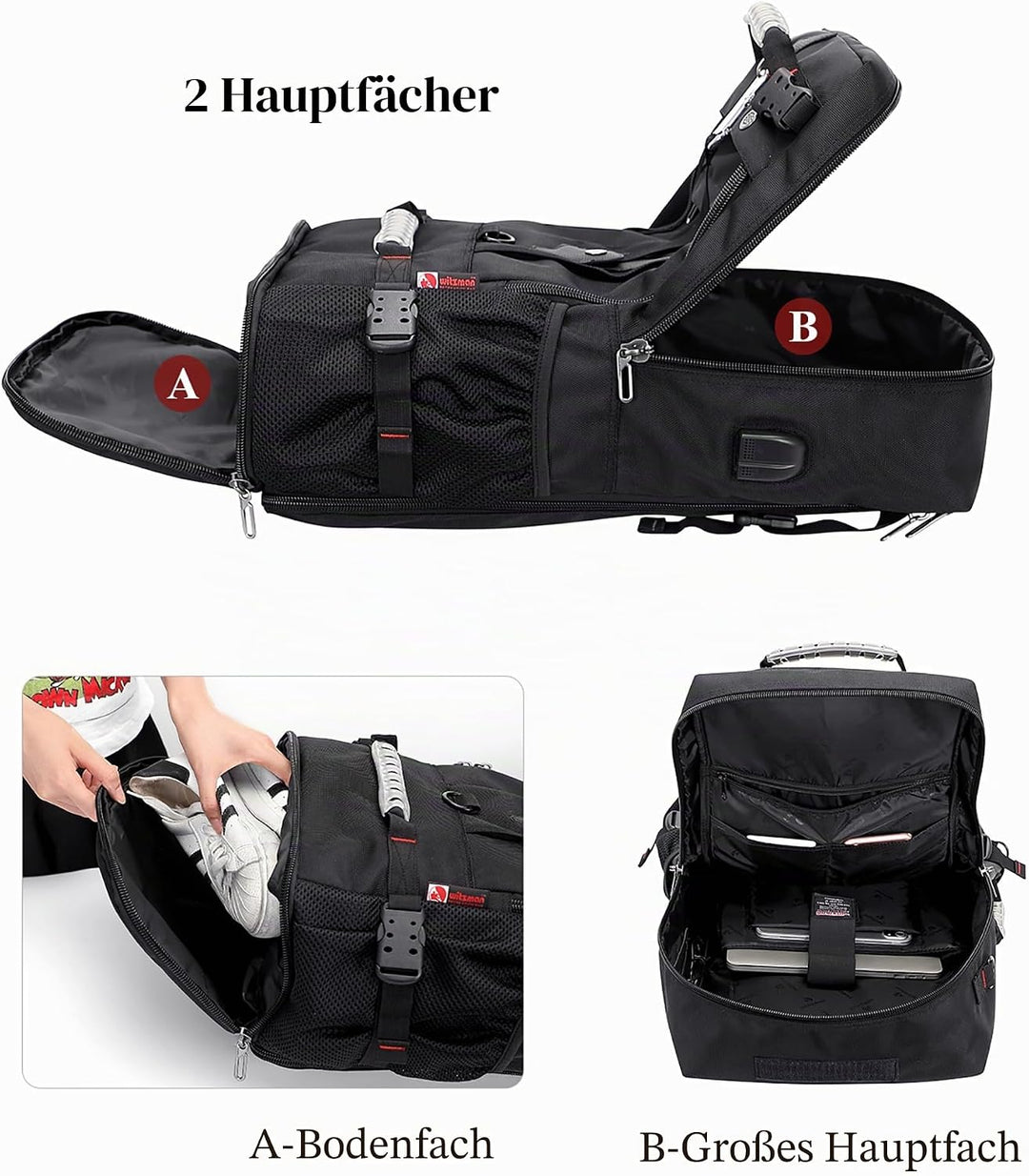 WITZMAN Reiserucksack Herren Gross 40L Reisetasche Rucksack Mit Schuhfach HandgepäCk Flugzeug Fit 17