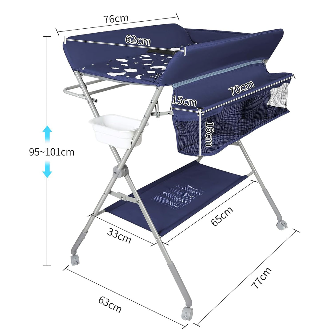 Baby Wickelkombi - klappbare Wickelkommode, mobiler Wickeltisch mit Wickelauflage, Sicherheitsgurt u