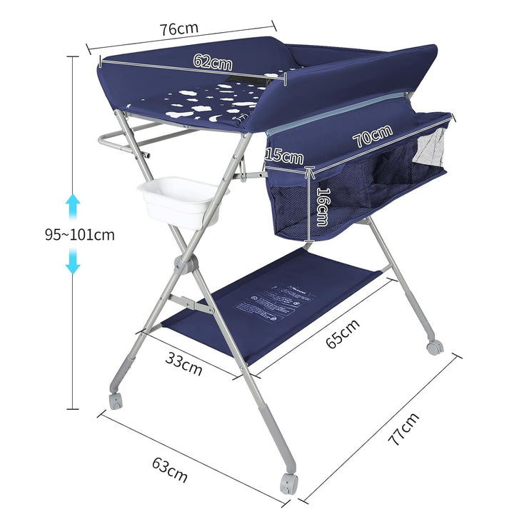 Baby Wickelkombi - klappbare Wickelkommode, mobiler Wickeltisch mit Wickelauflage, Sicherheitsgurt u