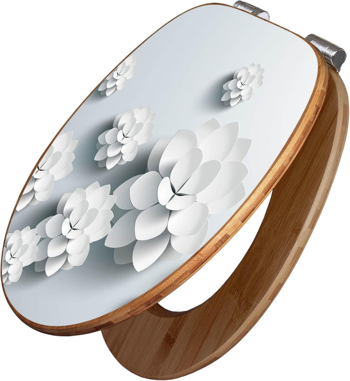 banjado® Design WC Sitz Bambus Absenkautomatik mit Motiv Papier Lotus/Toilettendeckel mit Absenkauto