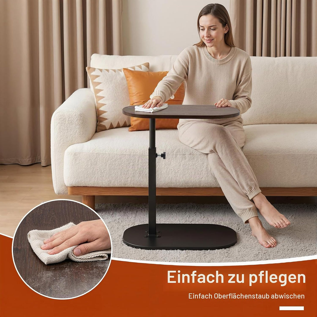 45-80 cm Einstellbare Höhe C Mobiler Schreibtisch, Holz Beistelltische mit Rollen, C-Form Laptoptisc