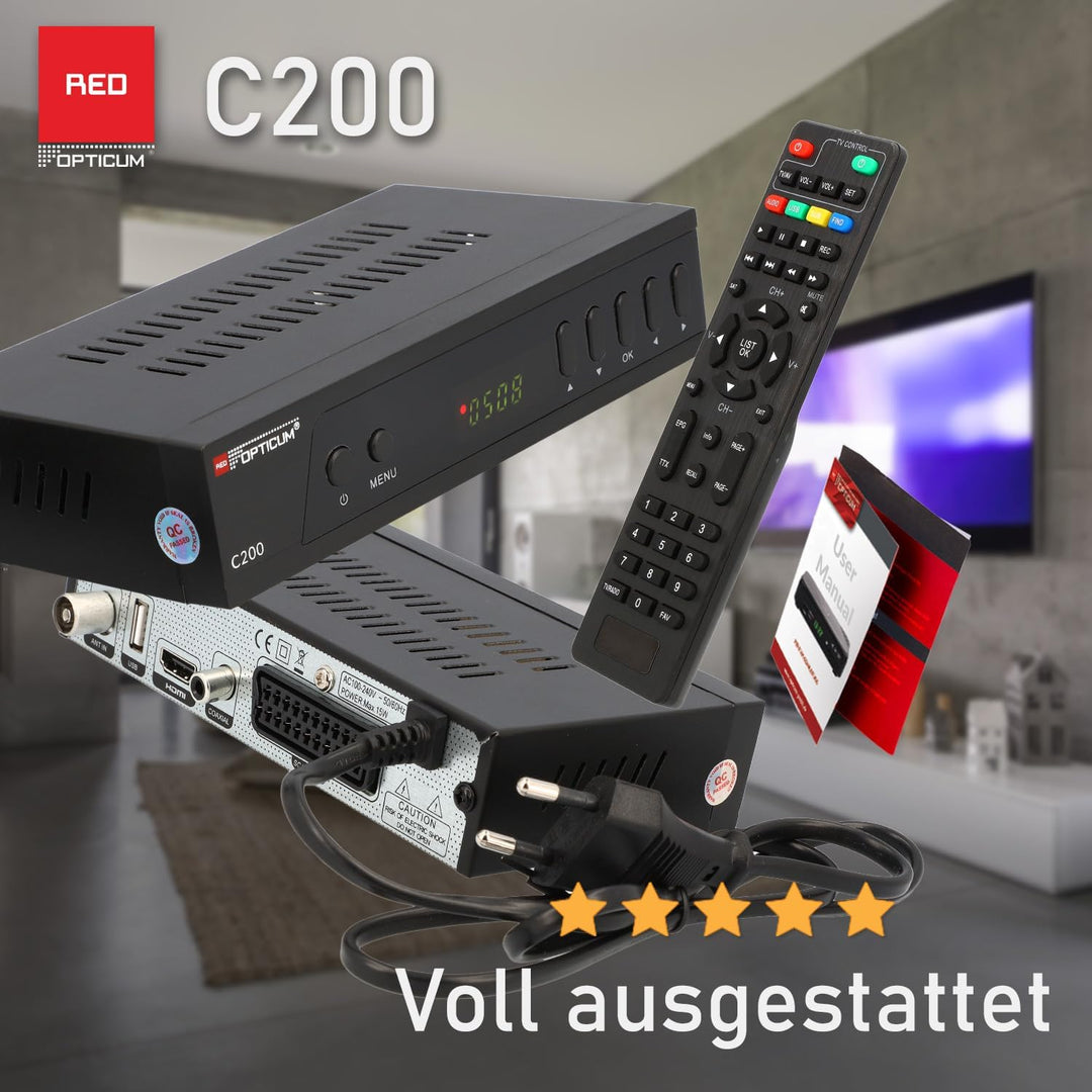 RED OPTICUM C200 HD Kabelreceiver I Digitaler Kabel-Receiver HD mit LED-Display - EPG - HDMI - USB -