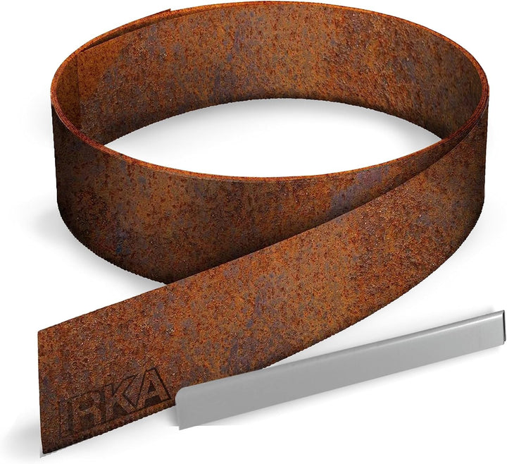 IRKA Rasenkantenband Cortenstahl Garten 20 cm x 15m x 1mm | Cortenstahl Rasenkante Rost mit Versteif