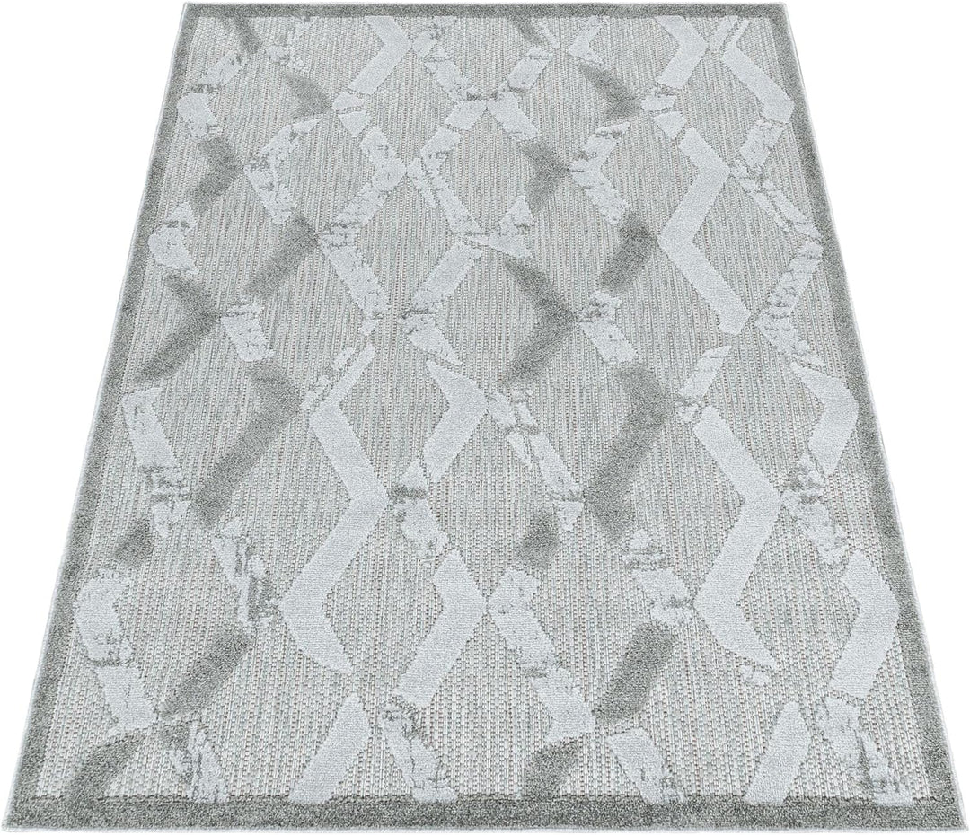 Carpetsale24 Outdoor Teppich Modern, Rauten Boho Design Teppich 3D Optik, Rechteckig, Grau Farbe, Ho
