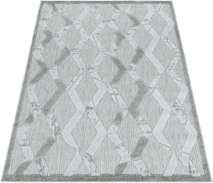 Carpetsale24 Outdoor Teppich Modern, Rauten Boho Design Teppich 3D Optik, Rechteckig, Grau Farbe, Ho