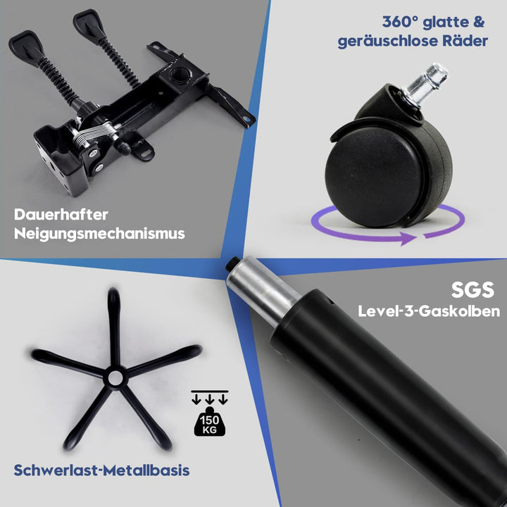 MZLEE Bürostuhl Ergonomisch, Schreibtischstuhl mit Fussstütze, Neigung 90-135°, Stoff Chefsessel mit