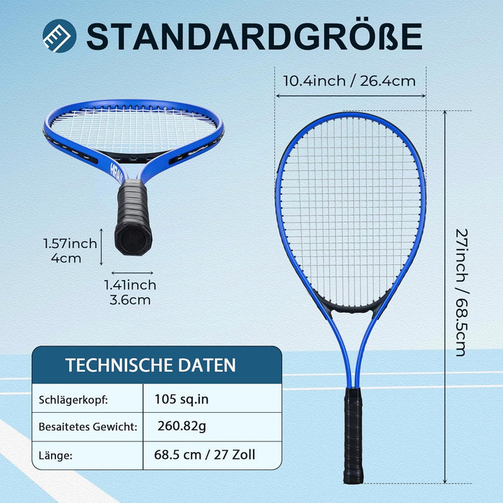 HIRALIY Tennisschläger-Set für Erwachsene, 68,6 cm, vorbespannte Tennisschläger für 2 Spieler, 2 Ove
