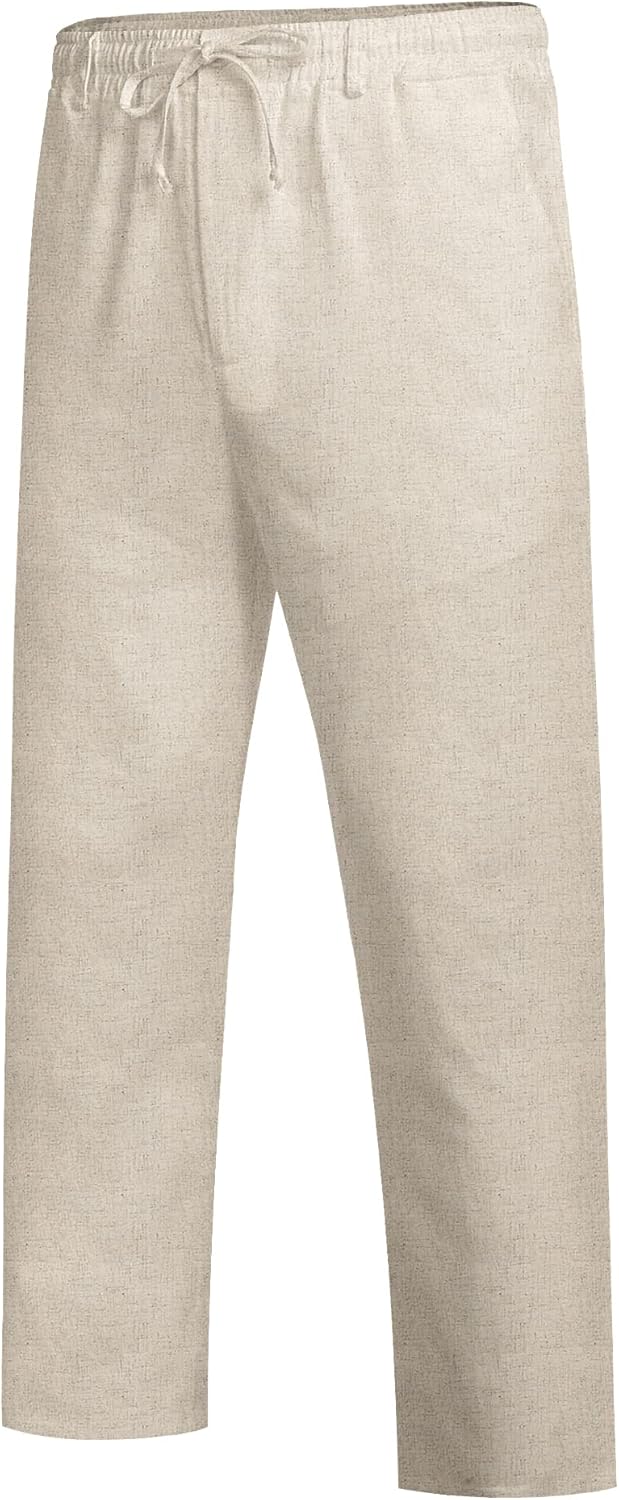 COOFANDY Herren Leinenhose mit Kordelzug Leicht Sommerhose Freizeithose Einfarbig Hose Lang für Männ