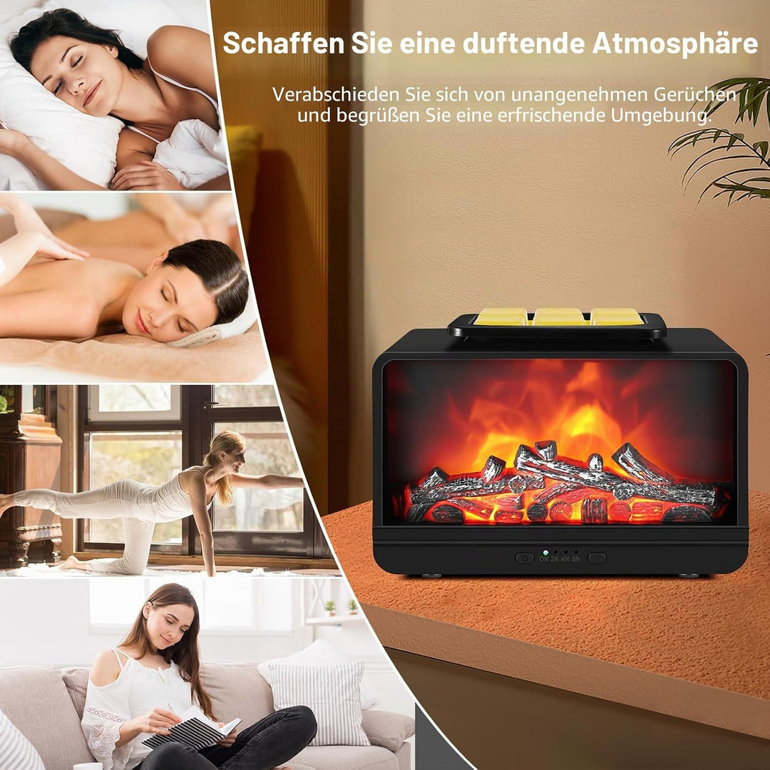 Wowlela Duftlampe Elektrisch, Dynamische Flamme Kamin Elektrische Duftlampe für Wachs mit 4 Timer &amp;