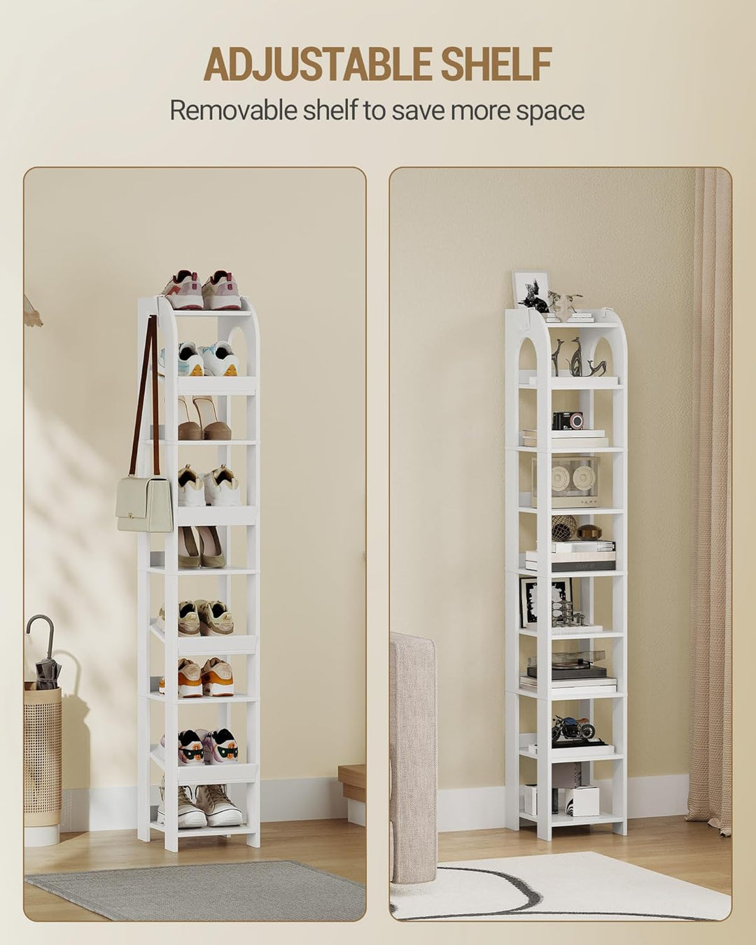 Hzuaneri Vertikales Schuhregal, 9 Ebenen Schmale Schuhregale, Holz-Schuh-Organizer für Schrank, Eing