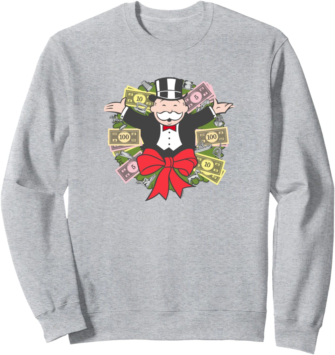 Monopoly Christmas Rich Uncle Pennybags Money Wreath Sweatshirt