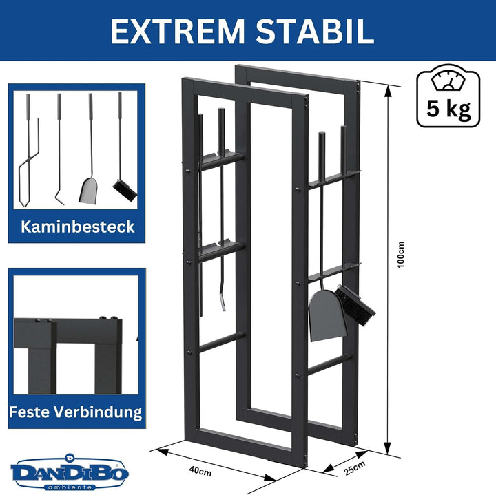 DanDiBo Kaminholzregal Innen Metall mit Besteck 96601 Brennholzregal Holzaufbewahrung Kaminholzständ