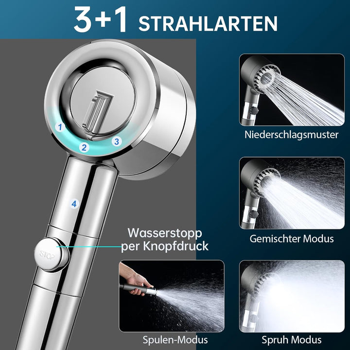 LENDOO Duschkopf mit Filtera – Hochdruck Duschkopf aus Chrom mit 15-Stufen Wasserfilter, 4 Modi & St