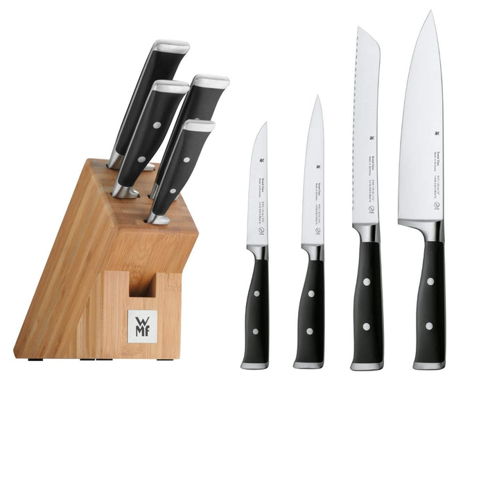 WMF Grand Class Messerblock mit Messerset 5teilig, Made in Germany, 4 Messer geschmiedet, Bambus-Blo