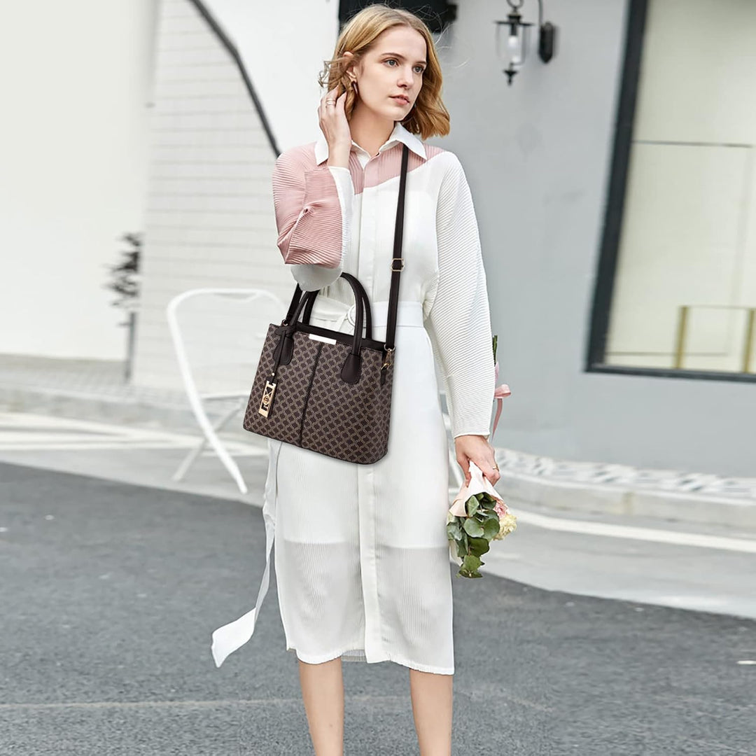DIRRONA Retro Damen Handtasche Klassischer Druck Umhängetasche Elegant Schultertasche Lässig Crossbo