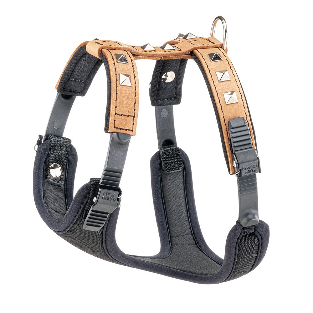 Ferplast Hundegeschirr kleine Hunde GIOTTO LUXOR SMALL, aus echtem Leder mit silbernen Nieten, Halsu
