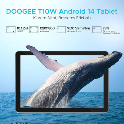 DOOGEE T10W Android Tablet 10 Zoll, Android 14 Quad Core Tablet, 9GB RAM+128GB ROM/TF 1TB, HD Touchs