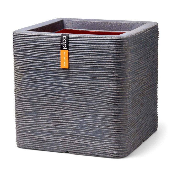 Capi Europe - Blumentopf quadratisch Rib NL - 50x50 - Dunkelgrau - Öffnung Ø42 - Blumentopf für den