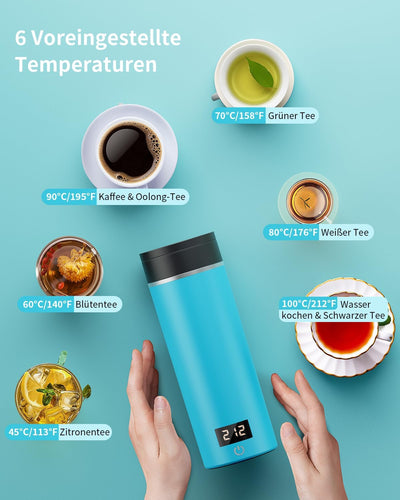 AIRMSEN Wasserkocher Klein mit 6 Temperatureinstellung, 500ml Mini Elektrischer Wasserkocher mit SUS