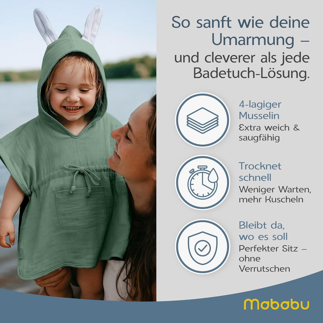 Mababu Bademantel Kinder mit Kapuze | Baby Bademantel | 100% GOTS I Kinderbademantel Mädchen & Junge