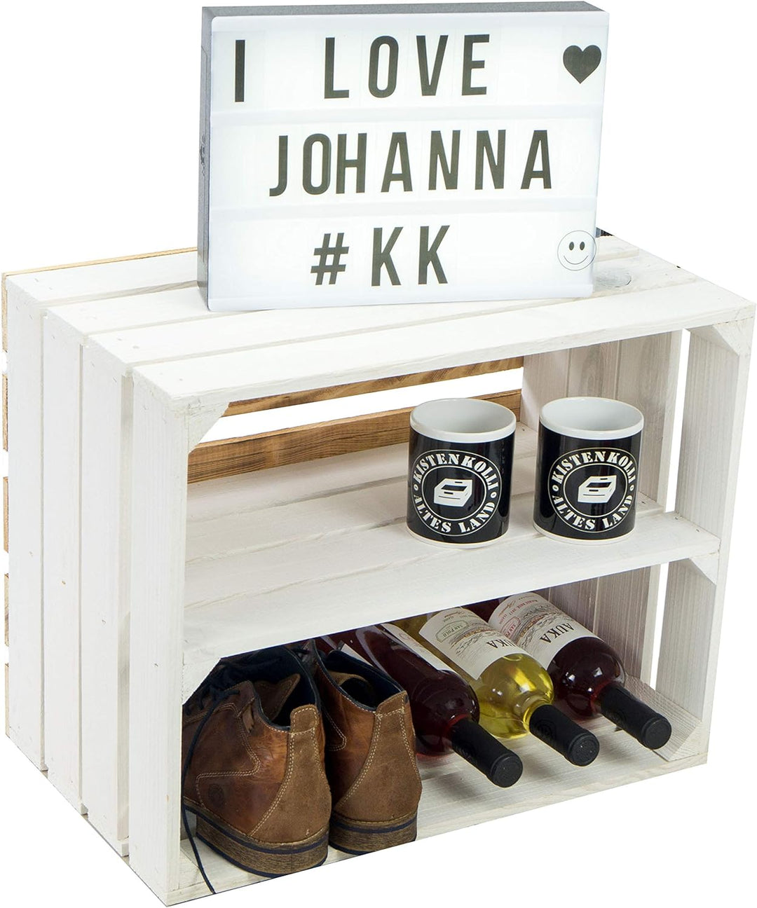 3er Set Holzkisten Paula weiss mit geflammten Boden 50x40x30cm Johanna Aufbewahrungsbox Aufbewahrung