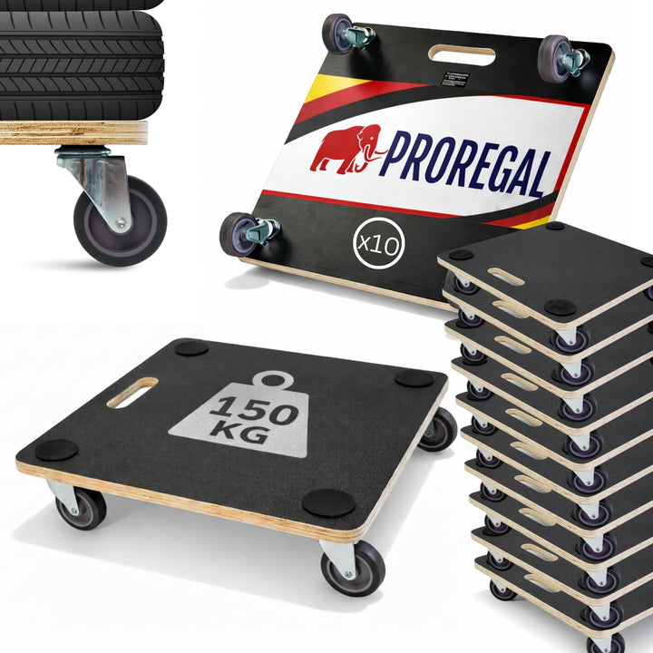 PROREGAL Profi Transportroller HERCULES 50x50 cm Schwerlast bis 150 kg mit 4 Gummirollen & Griff, Si