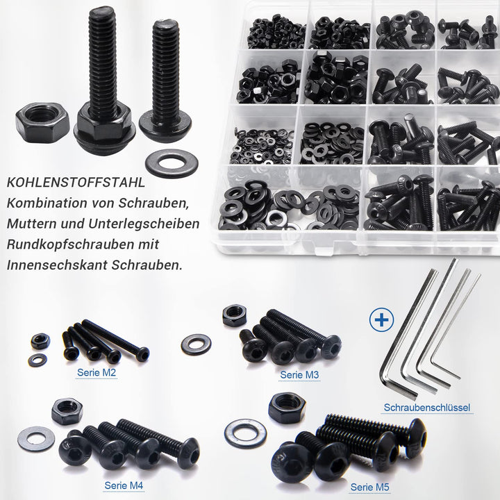 Schrauben Set NINDEJIN 1060PCS Kohlenstoffstahl Schrauben Muttern und Unterlegscheiben Sortiment Kit