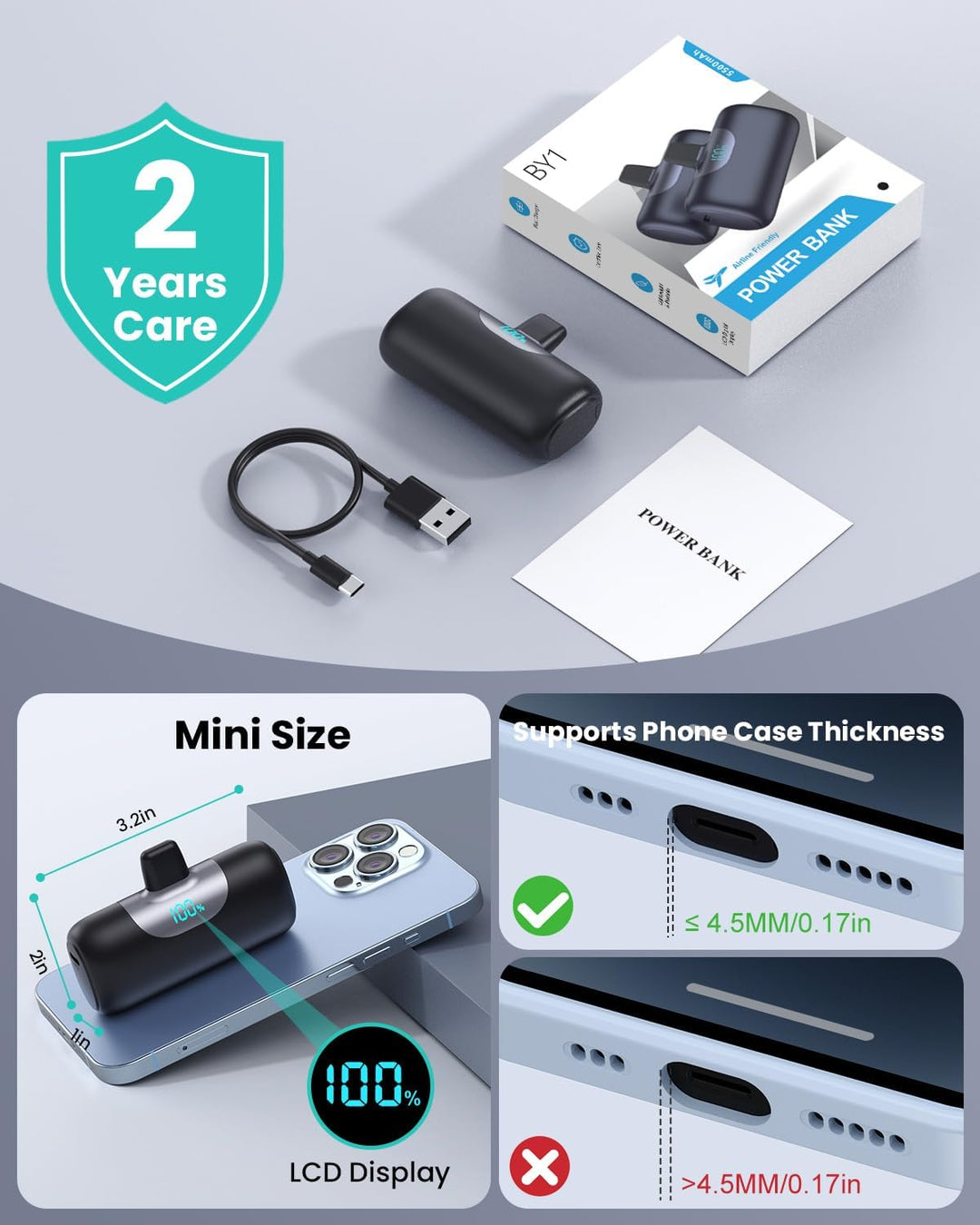Mini Powerbank für iPhone 5500mAh, Klein Power Bank Kompakt 22.5W PD 3.0A Schnelles Aufladen Akkupac