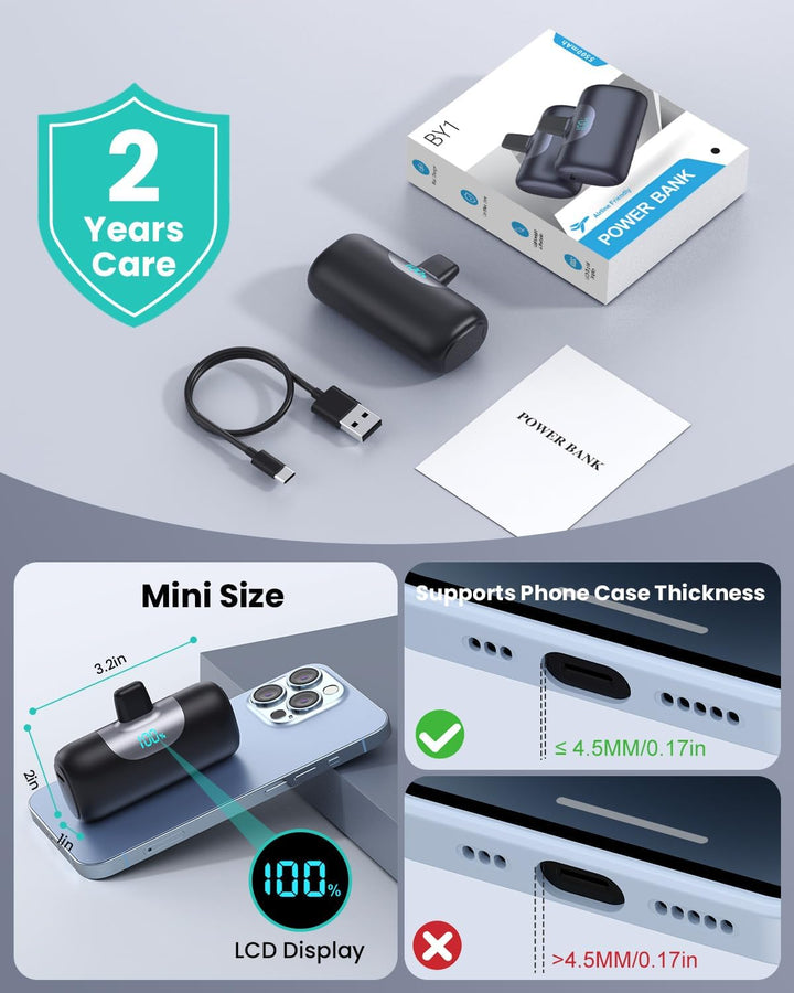 Mini Powerbank für iPhone 5500mAh, Klein Power Bank Kompakt 22.5W PD 3.0A Schnelles Aufladen Akkupac