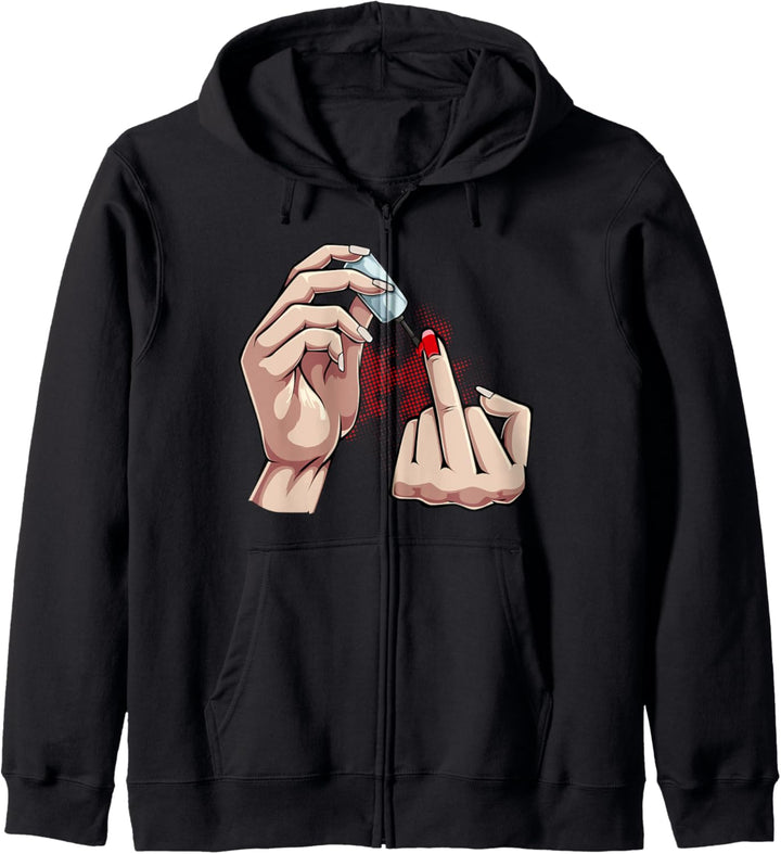 Feminist Mittelfinger Statement Frauen Nagellack Geschenk Kapuzenjacke