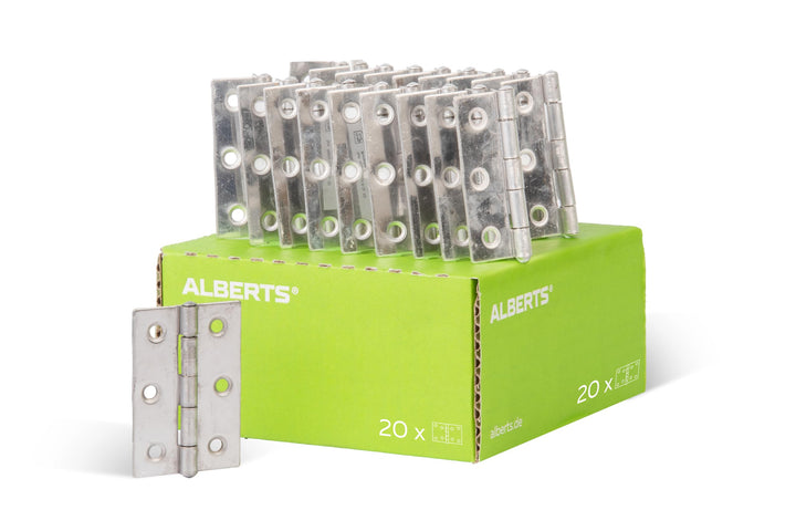 Alberts 851989 Scharnier | halbbreit | Edelstahl | 63 x 43 mm | 20er Set 63 x 43 mm (20 Stk.), 63 x