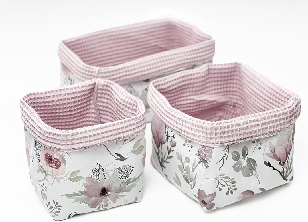 BABEES Aufbewahrungskorb Wickeltisch Baby, Körbchen Set 3 Stück, Organizer Wickelkommode, Utensilo A