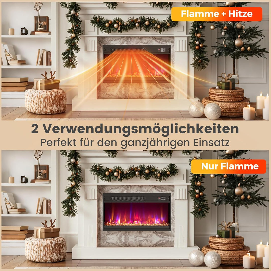 COSTWAY Elektrokamin mit Heizung 1500W, Einbaukamin mit Fernbedienung, 0,5-9H Timer, einstellbare 3D