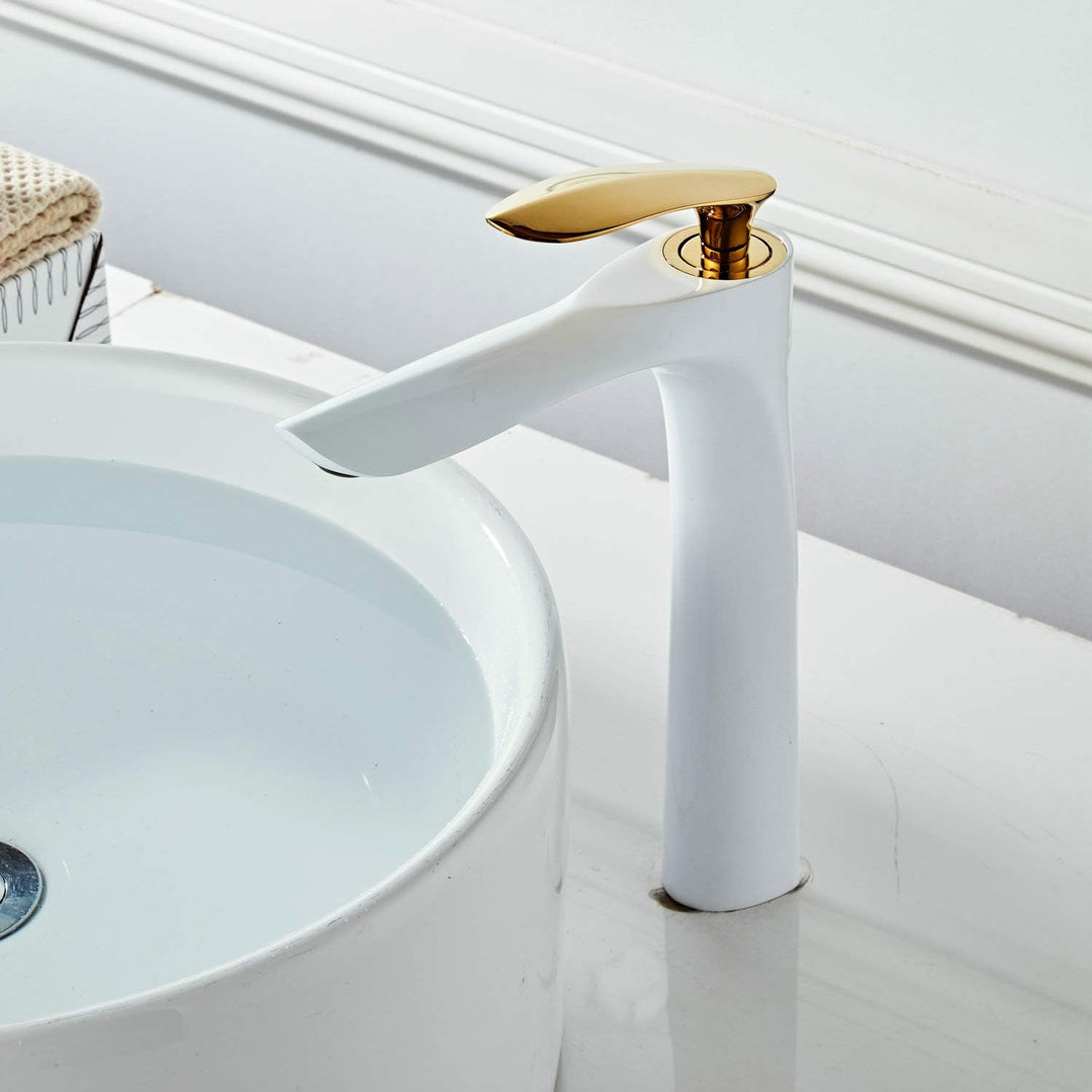 Bad Waschbecken Wasserhahn Einhandgriff Weiss/Gold Chrom hoch Körper Messing heiss und kalt Mischer
