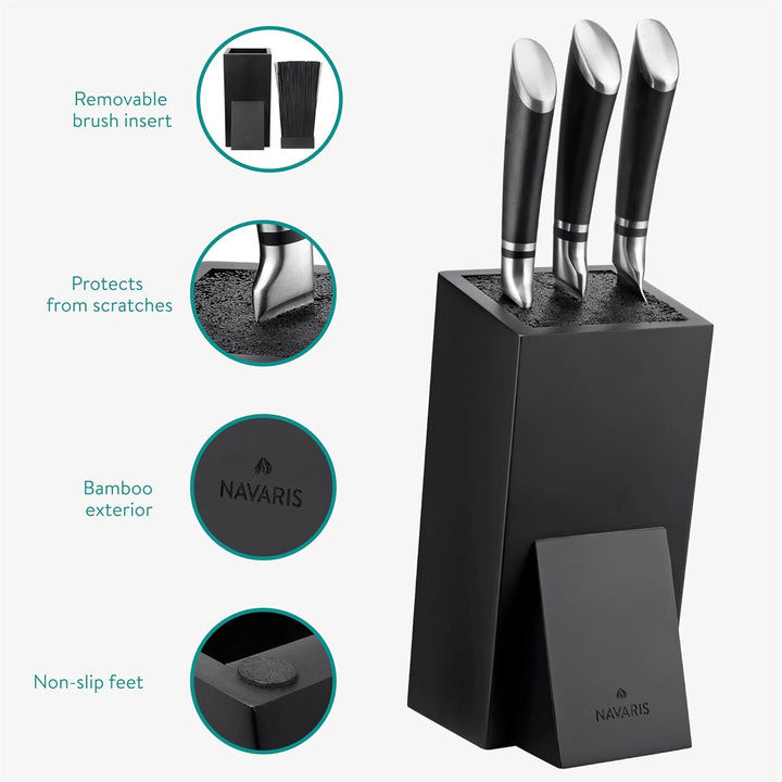 Navaris Messerblock aus Bambus mit Borsteneinsatz - Messer Block unbestückt - Halterung universal fü