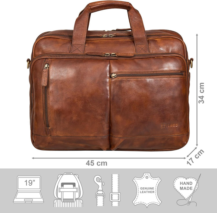STILORD 'Arnold' Geräumige Laptoptasche Leder 17.3 Zoll bis 19 Zoll Vintage Aktentasche Lehrertasche