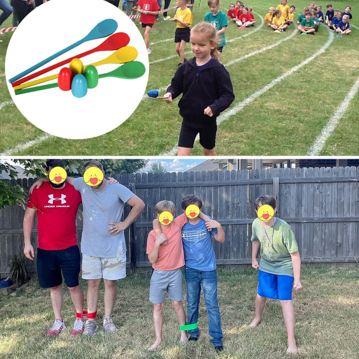 CWLAKON Outdoor Spiele Gartenspiele für Kinder Erwachsene, Sackhüpfen Säcke, Eierlaufen, 3Bein Renne
