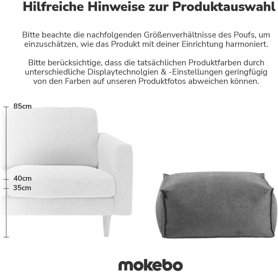 mokebo® Pouf, Hocker o. Sitzhocker 60x45cm 'Der Ruhepouf' Bodenkissen eckig, Fusshocker & Sitzwürfel