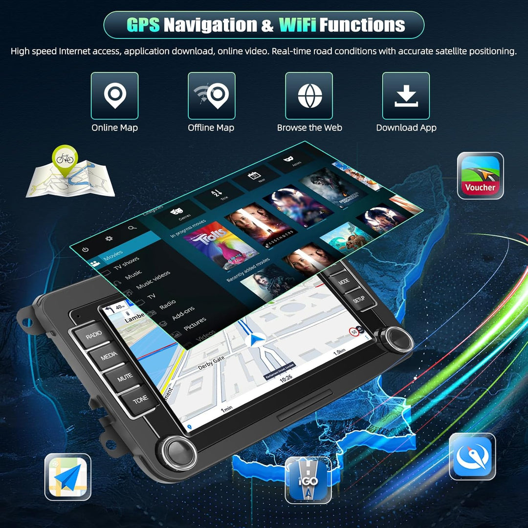Android 15, CAMECHO 4+64G 8-Kern Qualcomm Autoradio für VW Golf 5 6 Polo Caddy Touran Passat Skoda,