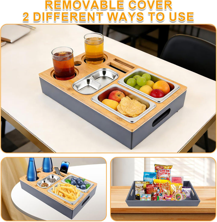 Couchbar Snackbox, Sofatablett Snackbox Mit Snackschalen Aus Edelstahl, Snackbox mit Fächern, Sofaab
