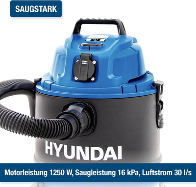 Hyundai Nass- / Trockensauger VCWD1220E, 1250 W, 20l, Sauger mit Blasfunktion, Ausgangssteckdose, Ma