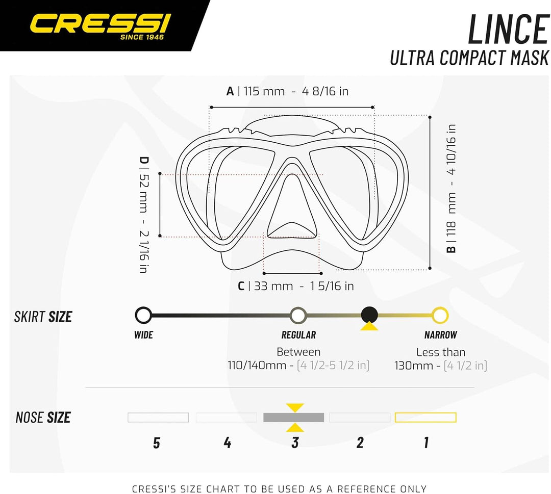 Cressi Tauchmaske Lince Low Volume Made In Italy Gelb, Gelb