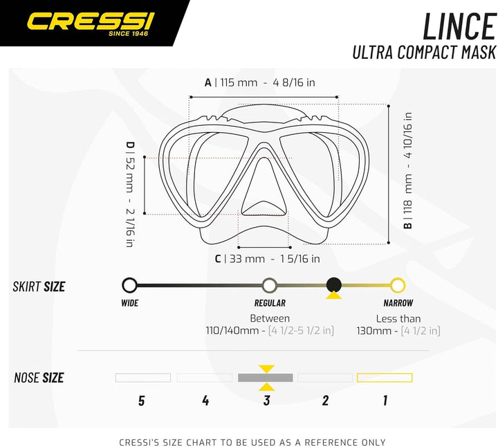 Cressi Tauchmaske Lince Low Volume Made In Italy Gelb, Gelb