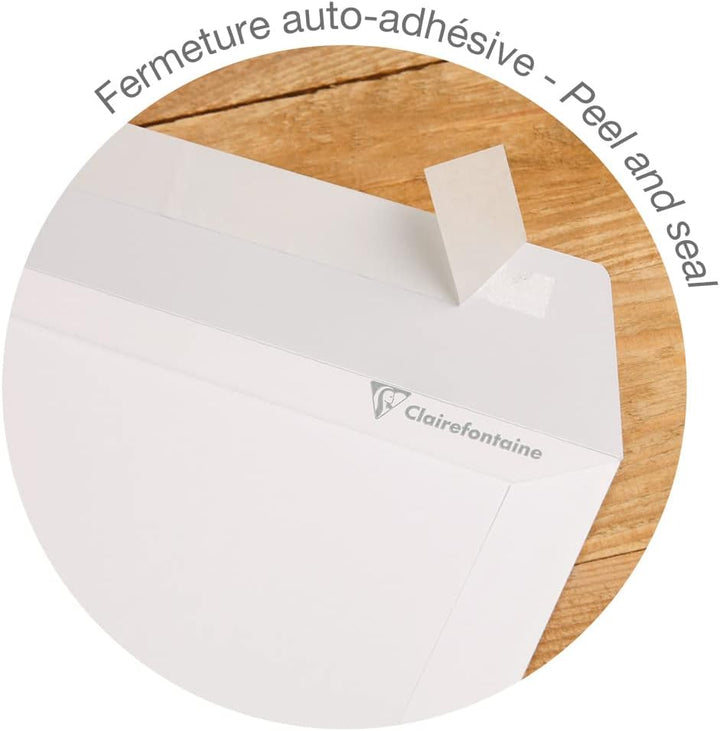 Clairefontaine 10250C - Karton mit 250 Versandtaschen weiss C4-229x324 mm, selbstklebend,120g, mit S
