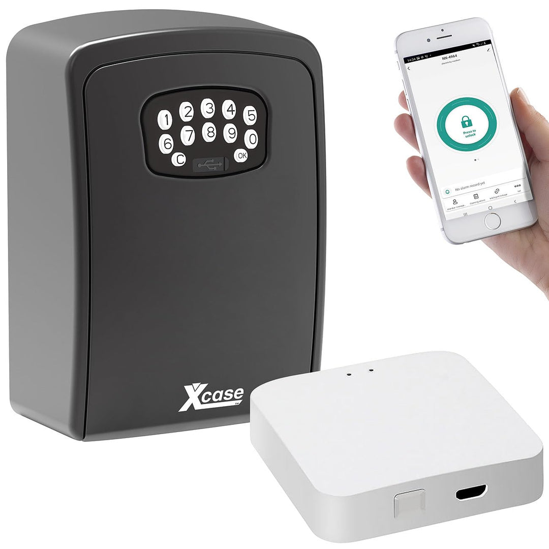 Xcase Schlüsselsafe: Mini-Schlüssel-Safe mit App-Kontrolle und WLAN-Gateway, IP54 (Schlüsseltresor f