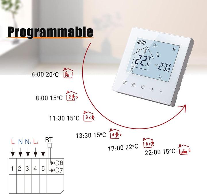 Smart WiFi Thermostat Fussbodenheizung Wasser, Tuya WiFi Heizungsthermostat LED Display Touchscreen