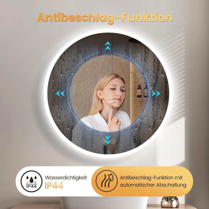 YOLEO Badzimmerspiegel mit Beleuchtung rund, Badspiegel LED mit Bluetooth-Lautsprecher, Wandspiegel